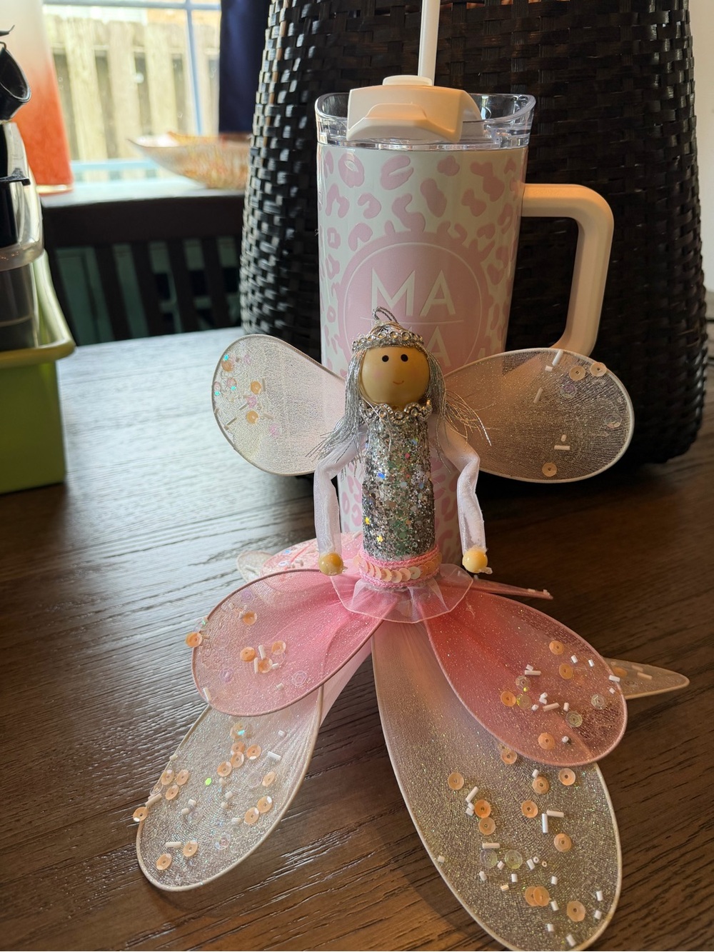 Glitter Fairy Tree Topper - Pink & Silver Winged Angel - Picture 2 of 2